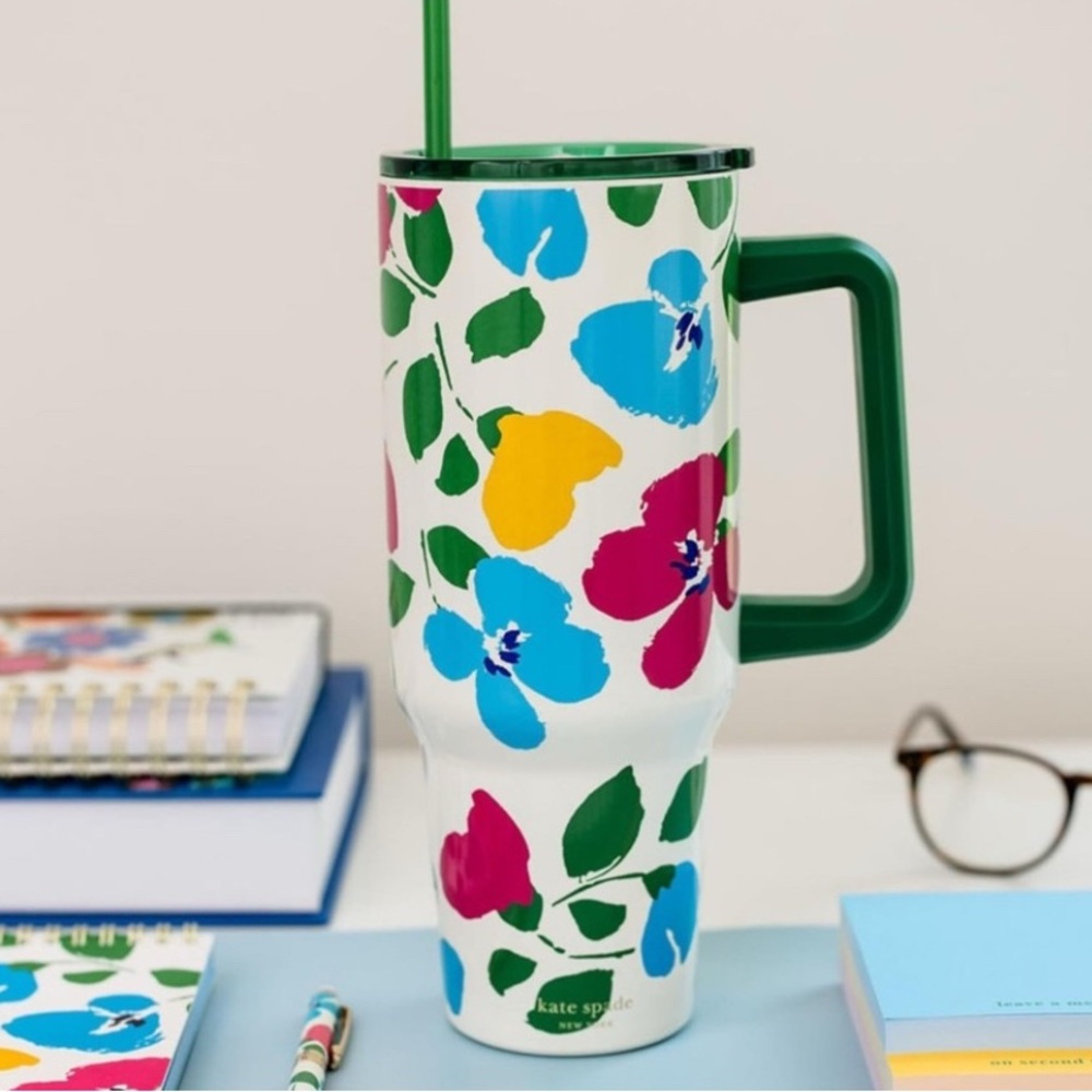 Kate Spade 40 Oz. Tumbler with Handle & Straw (Painterly Bouquet) NWT MSRP: $46 - Picture 11 of 11